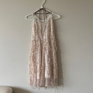 Sequin Halter Dress in Cream and Gold waist 65cm